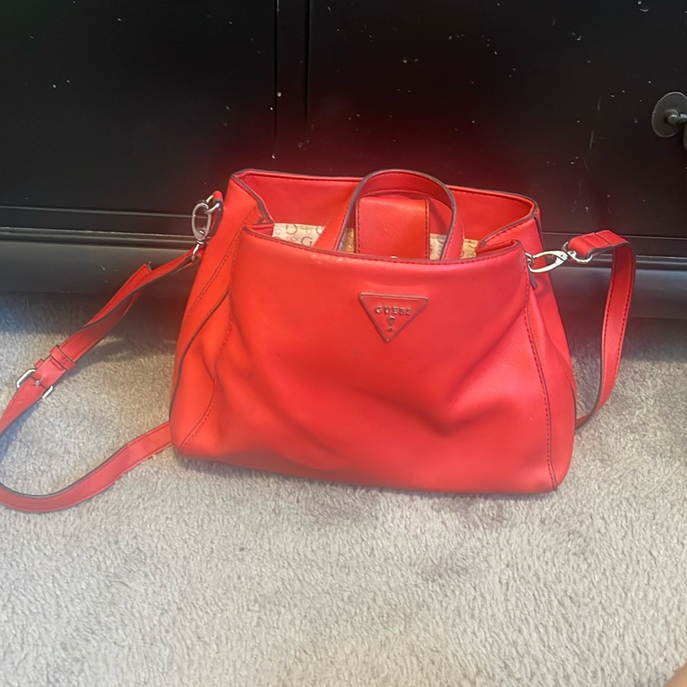 Red guess messenger bag